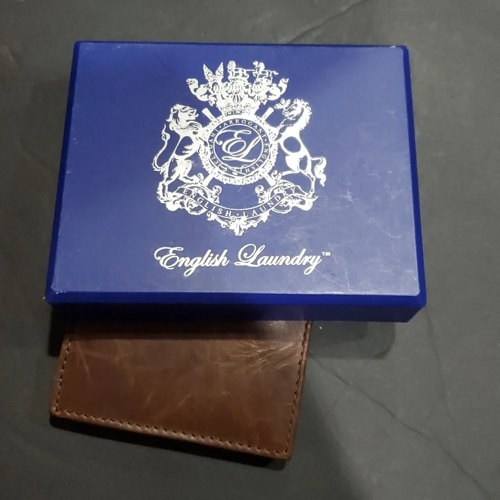 English laundry distressed genuine leather brown bifold RFID‎ men's wallet new